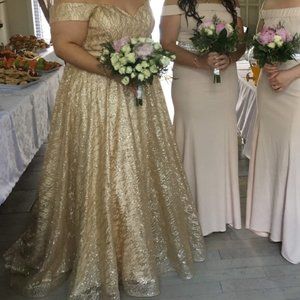 Gold Overlay Off the Shoulder Evening Gown / Prom Dress Size 22